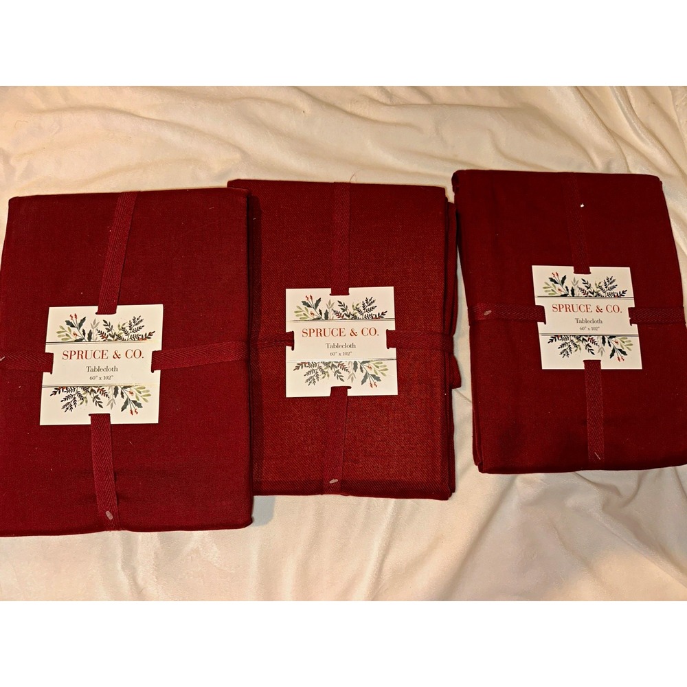 Spruce & Co. Red Solid Cotton Rectangle Tablecloth 60 x 102, Washable